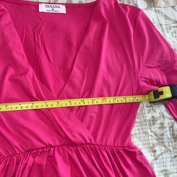 NWT Hot Pink Three-Quarter Sleeve Surplice Pocket Dress - Picture 4 of 6